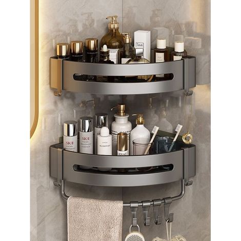 Aluminium-Badezimmer-Aufbewahrungskorb, kein Bohren, dreieckig, zur Wandmontage, für Badezimmer/zweite Etage, Aufbewahrung, MUMU (1/4)