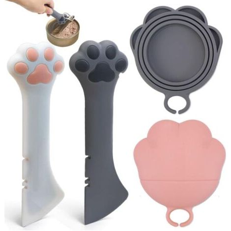 Pair Cuillère Chat Silicone - 2 pièces, Cuillère Chat Silicone Patte Mignonne + Couvercle - Pour Aliment Humide/Chien (1/5)