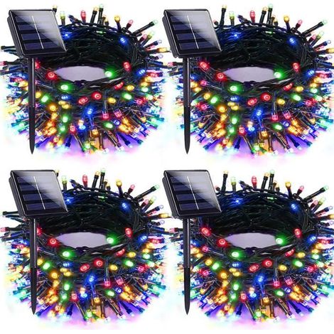Lot de 4 guirlandes lumineuses solaires, 100 LED étanches, multicolores, 10 m, pour jardin et décoration festive (1/4)