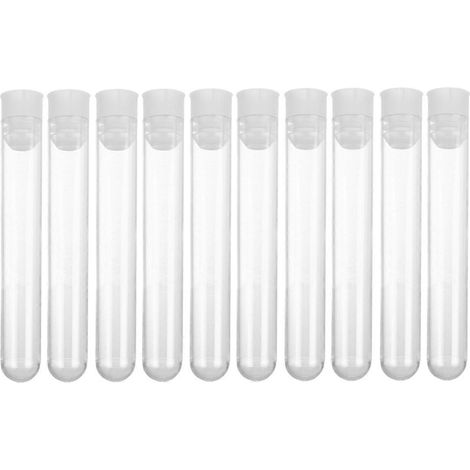 Lot de 50 tubes à essai transparents en plastique avec bouchon (couleur aléatoire) pour expériences scientifiques et rangement de bonbons.-10X1.6cm