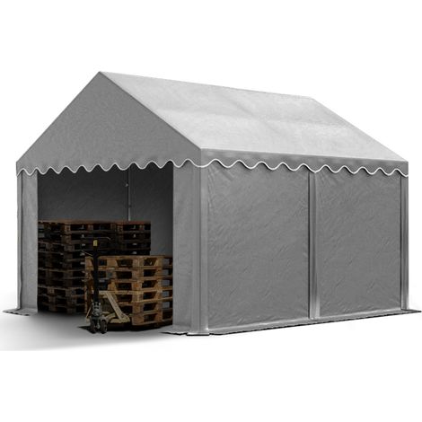 Stabiles Lagerzelt 3x4 m Unterstand mit Bodenrahmen und Dachverstärkung PVC Plane 800 N grau 100% wasserdicht Zelthalle Weidezelt