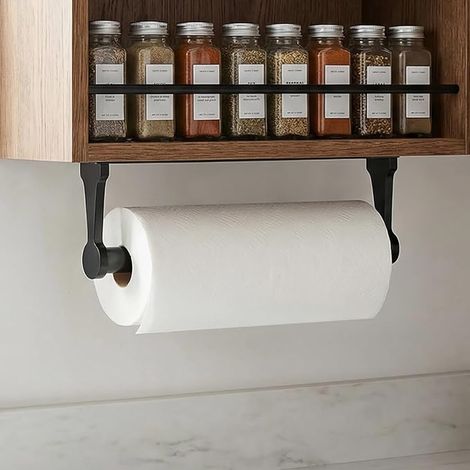 Black Aluminium Alloy Kitchen Towel Holder Self Adhesive or Screw for , Bathroom and More (1/4)