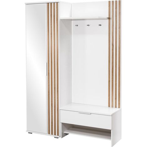 Conjunto para recibidor Honolulu 161, Blanco + Roble wotan, 200x140x41cm, Espejo, Aglomerado laminado, Colocada