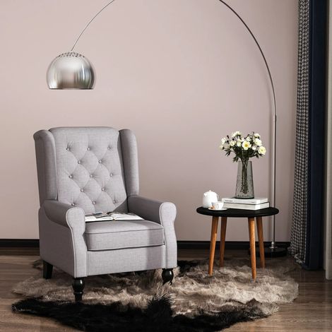Sillón Relax Tapizado con Patas de Madera, Asiento Acolchado y Respaldo Alto, Poliéster Gris 74 x 86 x 102 cm (1/5)