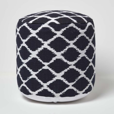 HOMESCAPES Circular Blue and Natural Colour Ikat Round Footstool (1/5)