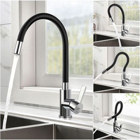 Bardusch-Robinet de Cuisine Flexible Rotatif 360° Mitigeur Cuisine avec Tuyau Noir en Silicone, Barboteur à économie d’eau (1/4)