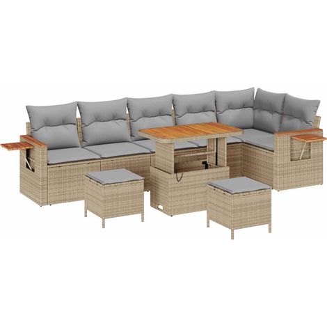 Garden Sofa Set 9 pcs Beige Poly Rattan vidaXL (1/5)