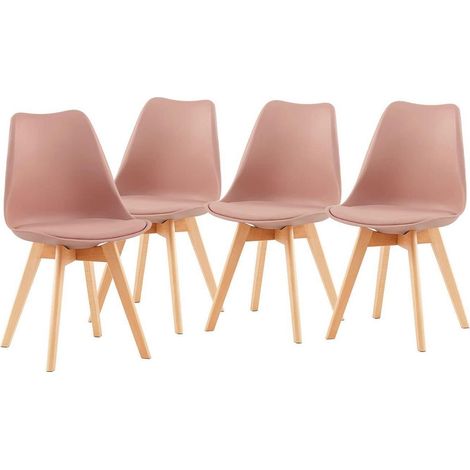 4er Set Esszimmerstühle mit Massivholzbeinen, Skandinavisches Design, Rauchrosa (1/5)