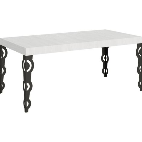 Table rectangulaire orientale 8 places L 180cm bois blanc et pieds métal anthracite Kazay (1/5)