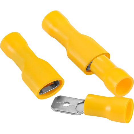 100 Pcs 6.3x0.8mm Fully Insulated Vinyl Male to Female Cable Terminals for 4-6mm² (12-10AWG) Yellow (1/5)