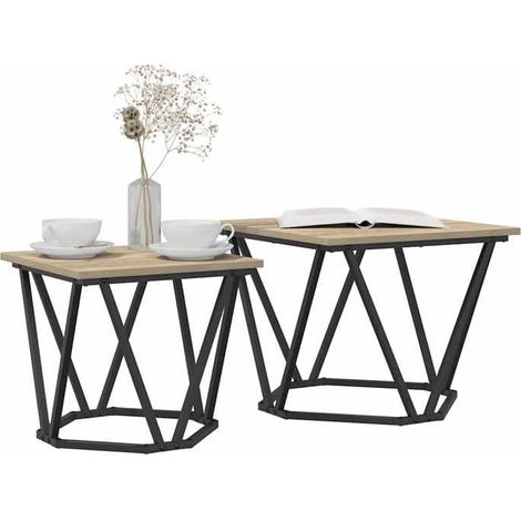 Ensemble de tables d'appoint (2 pièces) - 868268 - Chêne sonoma - Bois d'ingénierie & acier - Carré 50x50x40 cm (1/5)