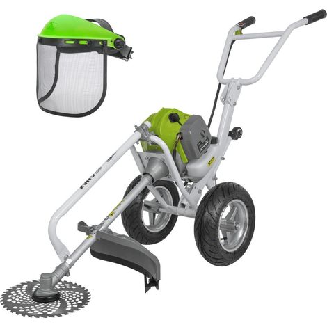 Vito – Débroussailleuse thermique 52 cm³ sur roues – Moteur 2 temps 2.15 CV – Largeur de coupe 25.5 cm – Casque de protection inclus