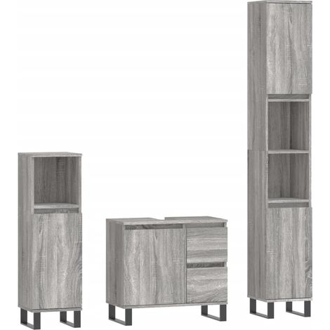 Ensemble de meubles de salle de bain 3 pcs Sonoma gris (1/5)