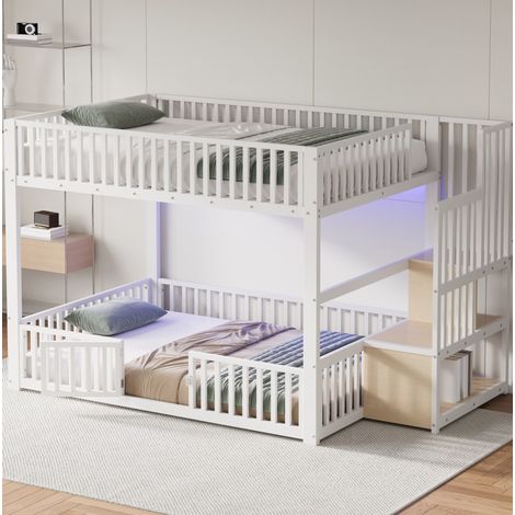 Cama litera dormitorio doble con LED blanca OKMYHOME (1/4)