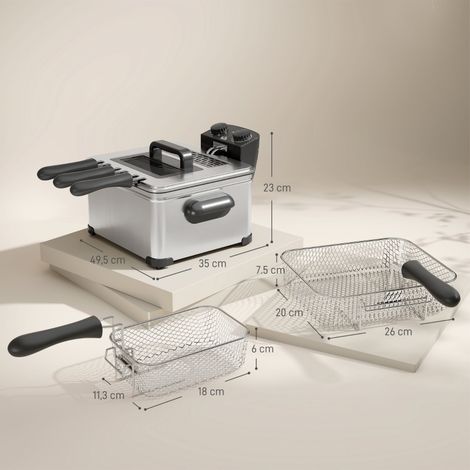 Friteuse électrique 5L inox argenté, cuve amovible, thermostat et minuteur réglables, fenêtre de visualisation, sécurité anti-surchauffe, 2000W, sans BPA. (1/5)