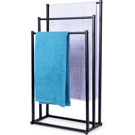 Porte serviettes sur pied avec 3 barres en metal noir