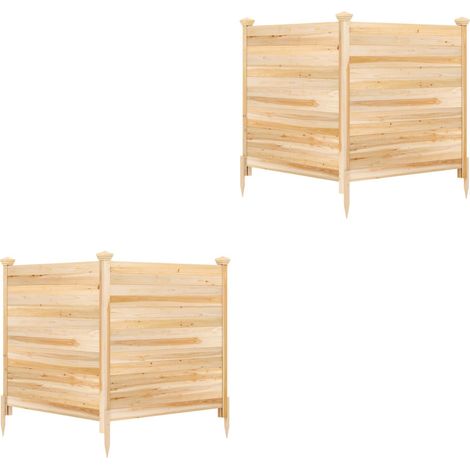 Lot de 2 panneaux brise-vue de jardin en bois de sapin naturel 119 x 119 cm, clôture décorative avec 3 piquets de fixation, cache pour poubelles, climatiseur et équipements de piscine (1/5)