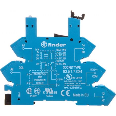 Zoccolo a profilo stretto da 6,2 mm per relè serie 34 6-24 V CC 93.51.7.024