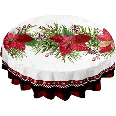 Christmas Tablecloth for Round Table, 3D Pine Cone Pattern, Waterproof, Stain-Resistant, Wrinkle-Free Tablecloth for Party, Dining Room, Restaurant, Kitchen, Garden (Snowflake, Diameter 100cm) (1/5)