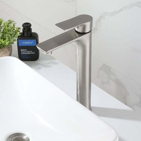 Robinet mitigeur de lavabo de salle de bain brossé chaud et froid en acier inoxydable