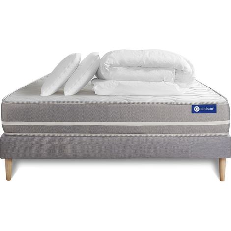 Ensemble matelas sommier Actiflex touch 160 x 200 cm 2 oreillers et couette Ressorts ensachés - Couleur : Gris (1/5)