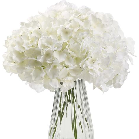 Lot de 6 Hortensia Artificielle avec Tige, Fleurs Blanche Artificielles en Soie pour Mariage, Decoration Maison, Centre de Table Fleur (1/5)
