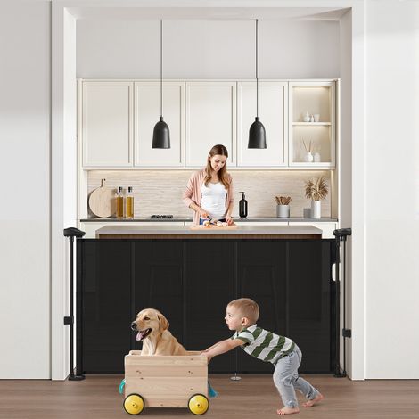 VEVOR Cancelletto di Sicurezza Retrattile, Altezza 870 mm Estensibile Fino a 1400 mm di Larghezza, Cancelletto Estensibile per Scale Interne, Materiale a Rete, Porte, Corridoi, Sale Giochi, Nero