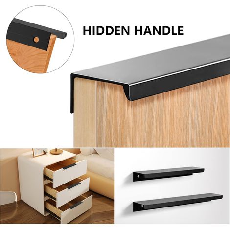 Poignée Cuisine Entraxe Invisible Poignee de Meuble poignet de porte en pour Tiroirs 10pcs 160mm Aluminium Noir (1/4)