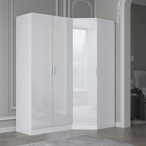 Reflect 2pc Wardrobe Bundle - 1 Door Corner + 2 Door Plain - White Gloss & Matt White