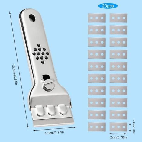 Grattoir Plaque Vitrocéramique Induction Racloir de Acier Inoxydable avec 20 Lames pour Vitre, Plaque à Induction, Voiture, Miroir (1/4)