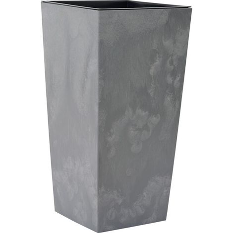 Pflanzgefäße NIZZA STONE grau Betonoptik, 35 x 35 x 68 cm Kunststoffgefäß mit Einsatz