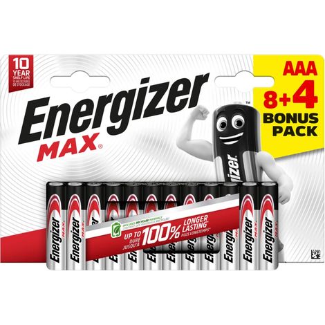 batterie alcaline energizer "max" aaa 12 pezzi