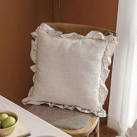 Housses de coussin décoratives 100 % lin français - Lot de 2 - Lin lavé, motif à volants carrés (1/5)
