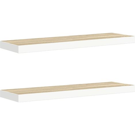 Maison Exclusive - Schweberegale 2 Stk. Eiche und Weiß 90x23,5x3, (1/5)