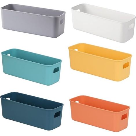 Plastic Storage Box, Narrow Side Storage Box, Baskets and Storage Boxes with Handles, Storage Bin for Kitchen, Bathroom, Office 28×10×11cm (Multicoloured) (1/2)