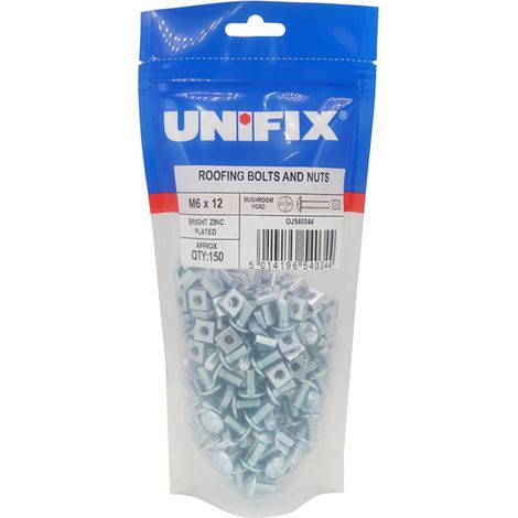 Unifix Mushroom Head Roofing Bolts & Nuts BZP M6 x 50 - Box of...