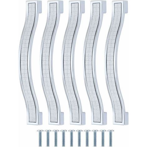 Lot de 5 poignées de tiroir en alliage strass cristal pour commode armoire de cuisine placard, Silver, 128MM-5PCS