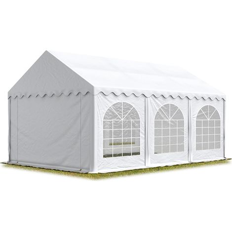 TOOLPORT Festzelt Partyzelt 4x6 m schwerentflammbar PREMIUM, hochwertige PVC Plane 750 N in weiß 100% wasserdicht mit Bodenrahmen