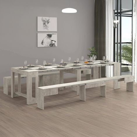 Dmora - Conjunto de mesa y sillas Eric, Composición multiusos, Conjunto con consola y 2 bancos extensibles, 100% Made in Italy, 66x25h45 cm, Cemento (1/5)