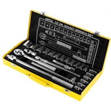Deli Tools Steckschlüssel Set 24-Teilig Knarrenkasten Nusssätze Raschenkasten Nüsse