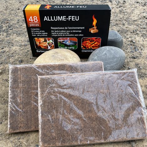 Allume-Feu en Bois et Cire pour Barbecue et Cheminée 48 Cubes Briquettes d'Allumage 300 g – Livraison gratuite (1/5)