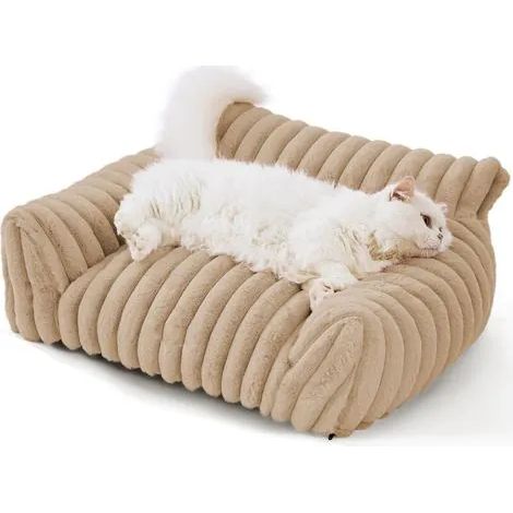 Canapé-lit pour chat, lit mignon pour chats et chiens de petite, moyenne et grande taille, canapé-lit moelleux pour animaux de compagnie d'intérieur avec fond antidérapant et housse lavable, blanc cas (1/3)