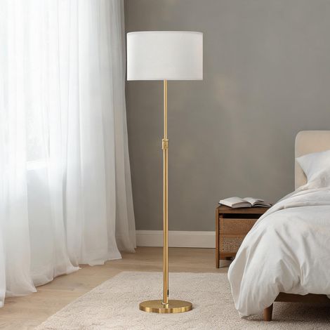 Lampadaire sur pied avec télécommande hauteur réglable doré gold (1/5)