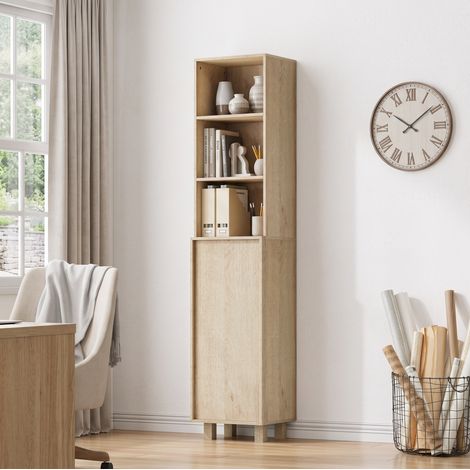REDOM Badezimmerschrank, 35x30x162.5 cm, offene Fächer und Türen, platzsparend, MDF, Eiche (1/5)