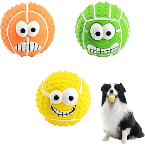 Lot de 3 balles couineuses pour chiens, jouets en latex pour chiens, balles rebondissantes souples de 8 cm pour petits et moyens animaux de compagnie, jeu interactif[co] (1/2)