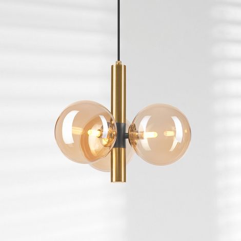[NEUWERTIG] B-Ware Hängeleuchte Natalia Pendelleuchte Lampe Glas Leuchte 3 Flammig Gold