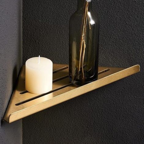 Étagère d'Angle de Douche – Flottante Triangulaire en Acier Inoxydable, Dorée, Pour Shampoing, Cosmétiques et Bouteilles