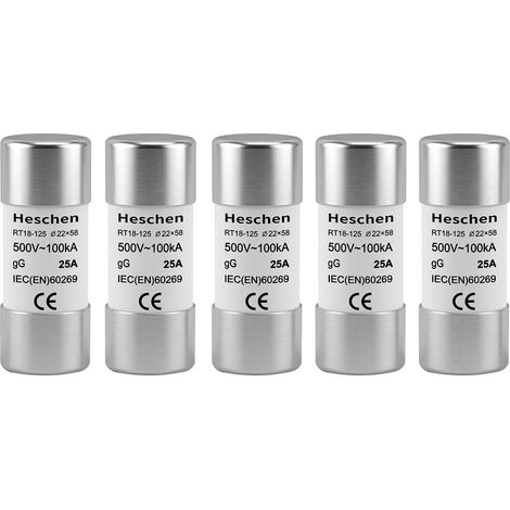Tube cylindrique en céramique fusible Lien, RT18-125(RO17), 22 58mm, 25A 500VAC, Type gG, paquet de 5 (1/5)