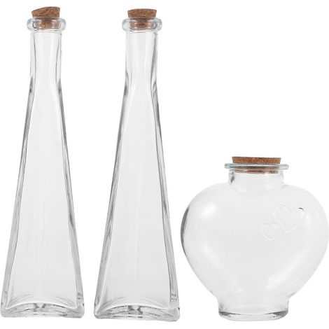 Lot de 3 bouteilles à vœux transparentes en forme de cœur, bocaux en verre prismatiques, bouteilles flottantes décoratives pour cérémonie du sable de mariage (1/5)