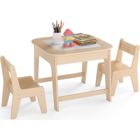 COSTWAY Toddler Writing Double-sized Table 3 Pcs Kids Table & Chair Set